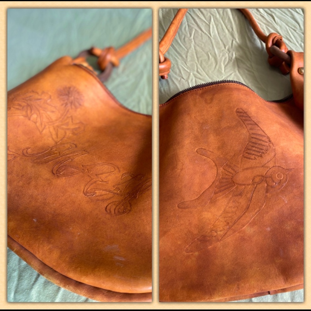 Hand Tooled Leather Purse Thistle Initials & Bird
